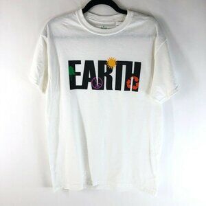 Altru Mens T Shirt Earth Recycle Peace Sun Crew Neck Short Sleeve White M